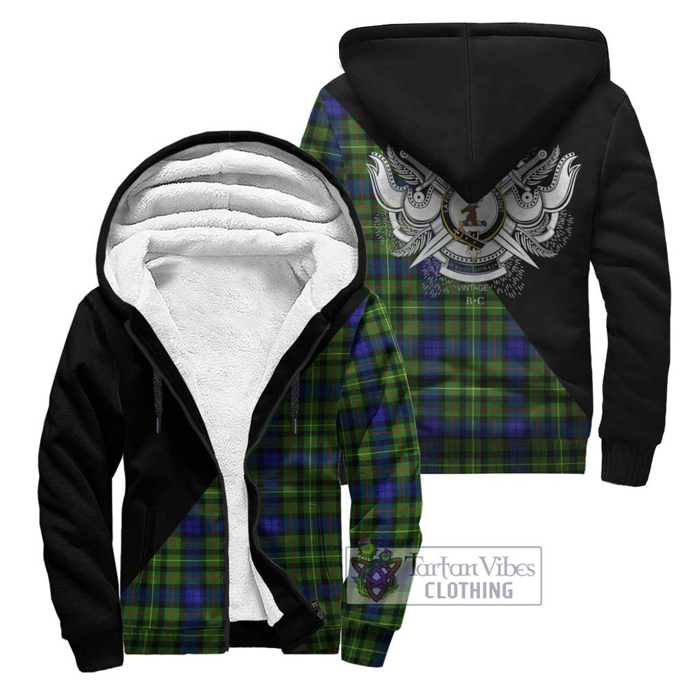 Rollo Modern Tartan Sherpa Hoodie with Family Crest and Military Logo Style Unisex - Tartanvibesclothing Shop