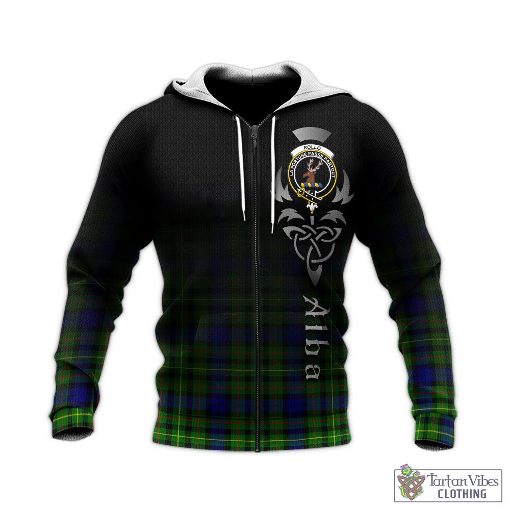 Tartan Vibes Clothing Rollo Modern Tartan Knitted Hoodie Featuring Alba Gu Brath Family Crest Celtic Inspired