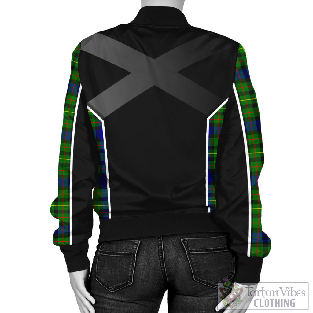 Tartan Vibes Clothing Rollo Modern Tartan Bomber Jacket with Family Crest and Scottish Thistle Vibes Sport Style