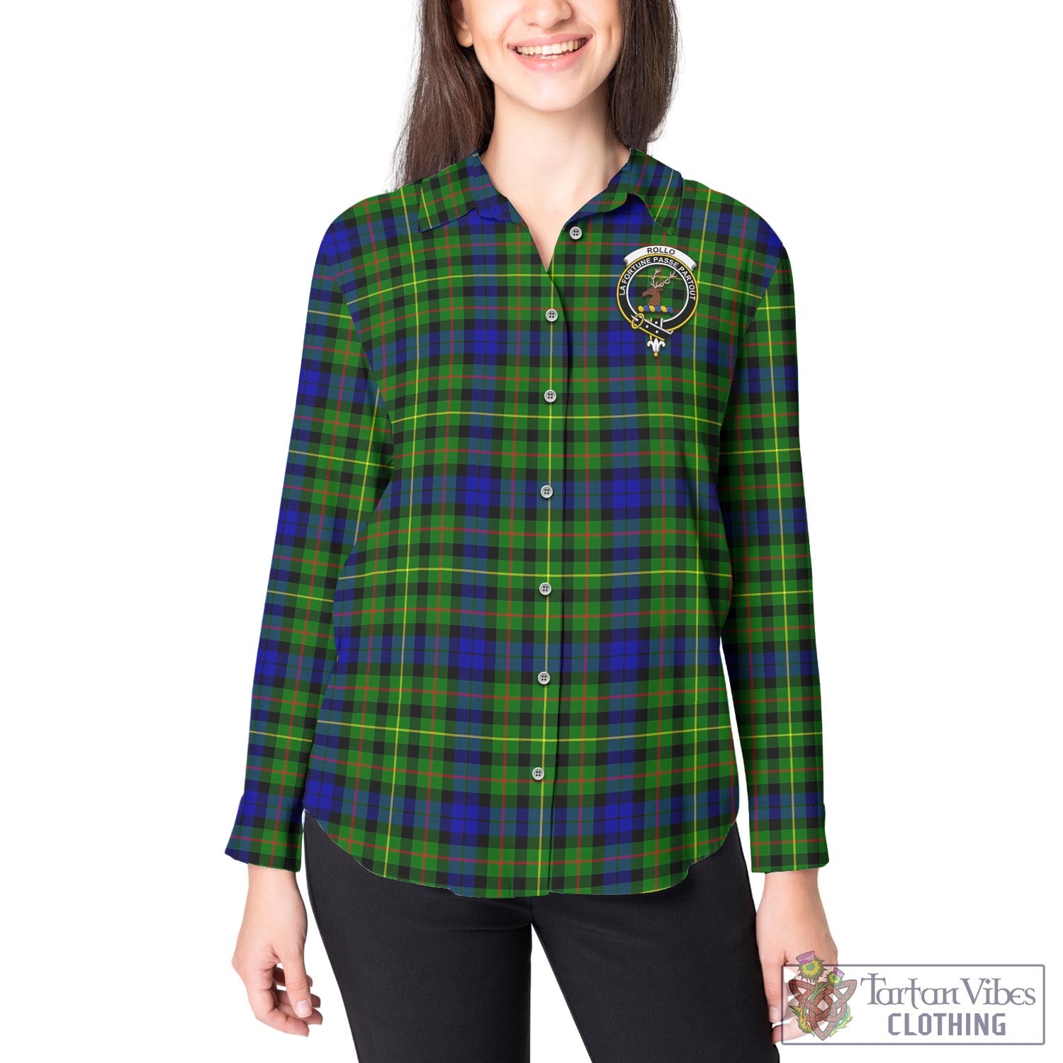 Tartan Vibes Clothing Rollo Modern Tartan Womens Casual Shirt with Family Crest