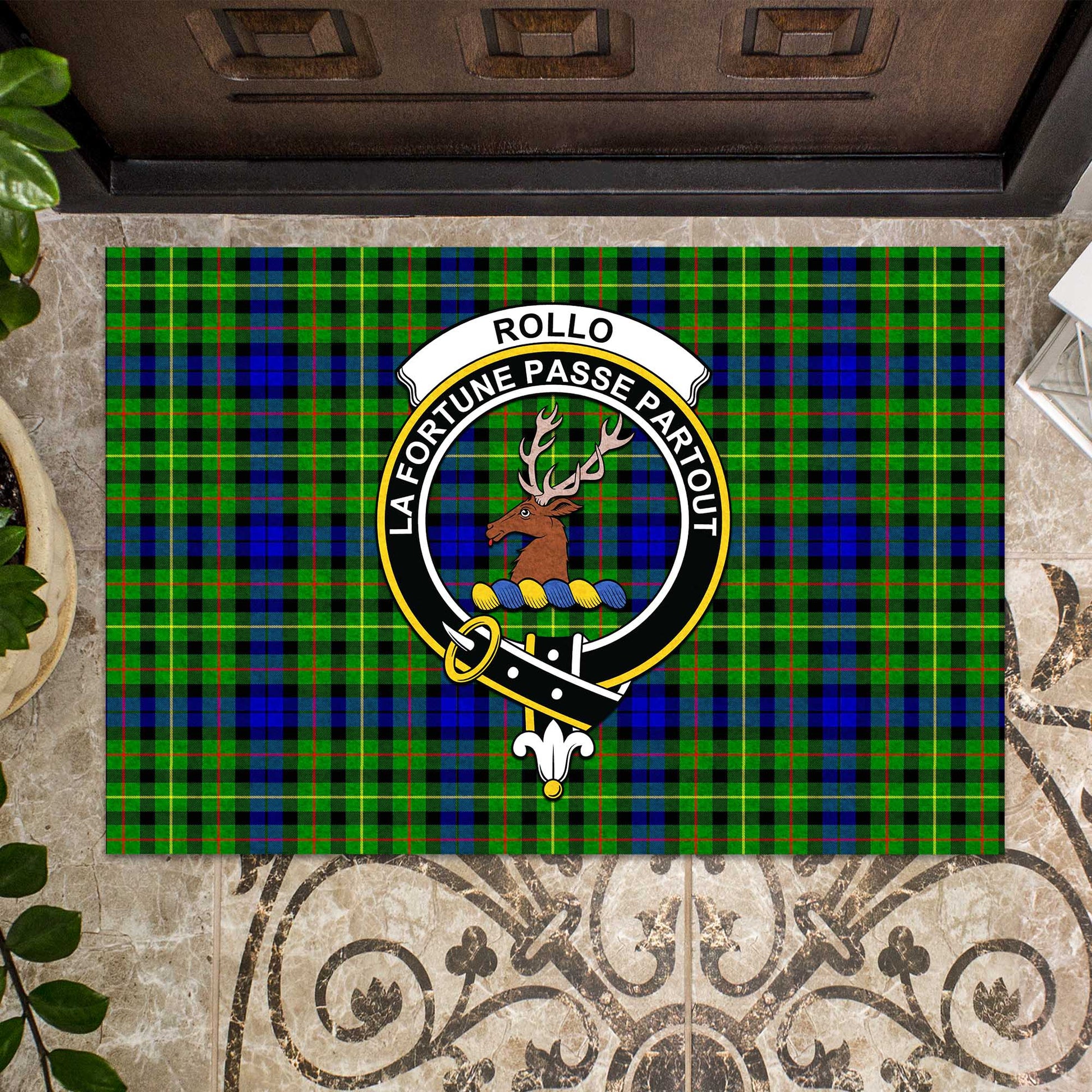 Rollo Modern Tartan Door Mat with Family Crest - Tartanvibesclothing Shop