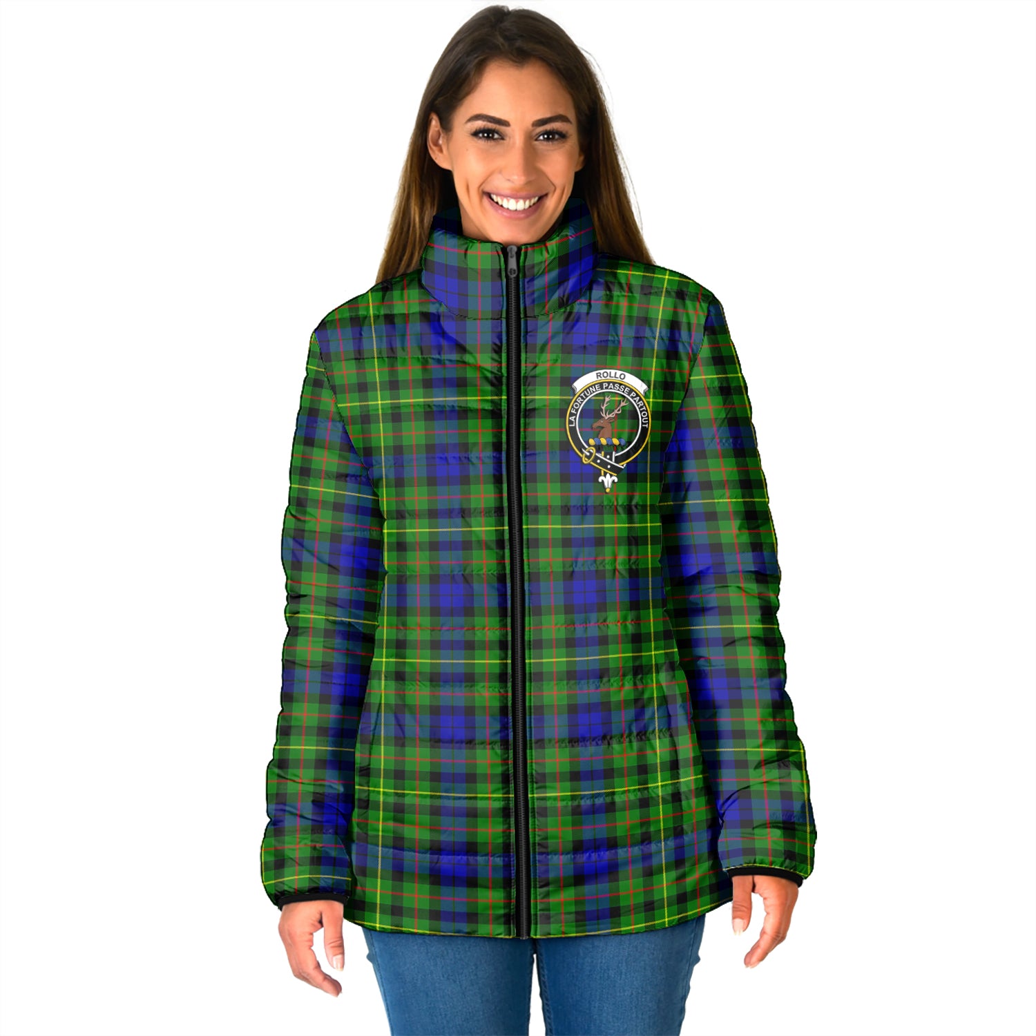 Rollo Modern Tartan Padded Jacket with Family Crest - Tartan Vibes Clothing