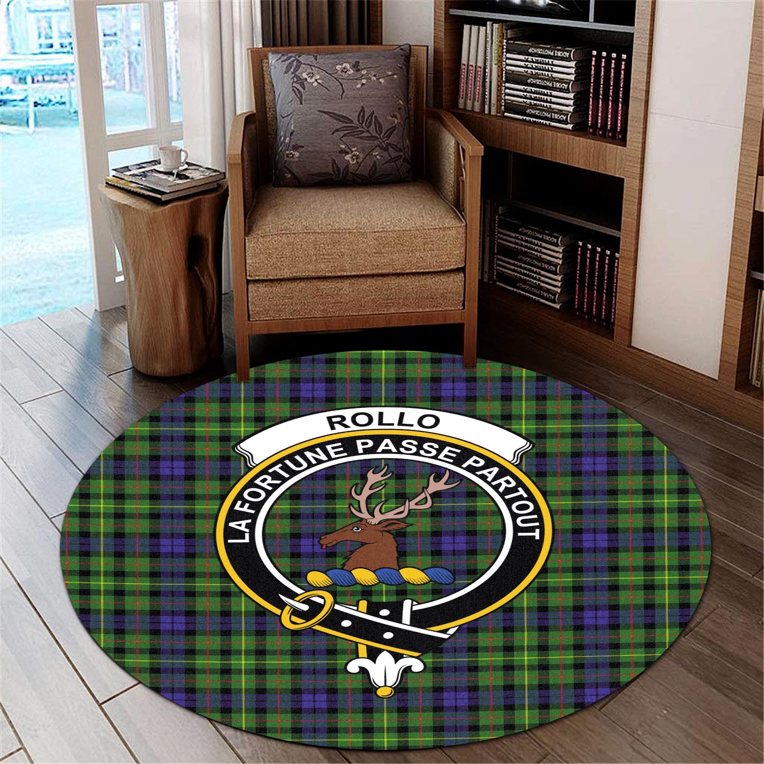 rollo-modern-tartan-round-rug-with-family-crest