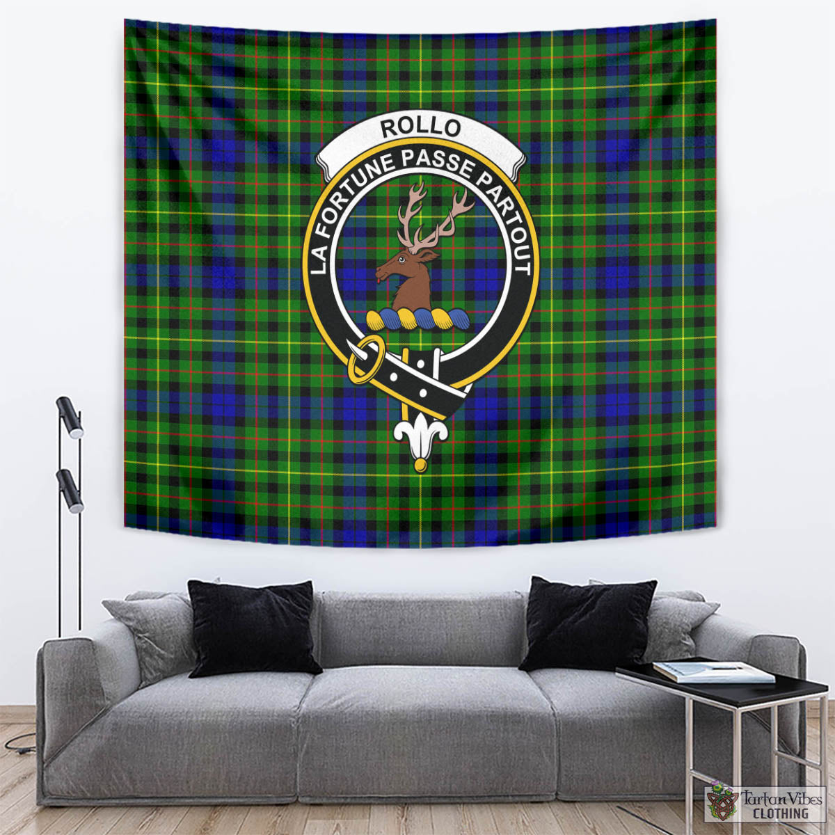 Tartan Vibes Clothing Rollo Modern Tartan Tapestry Wall Hanging and Home Decor for Room with Family Crest