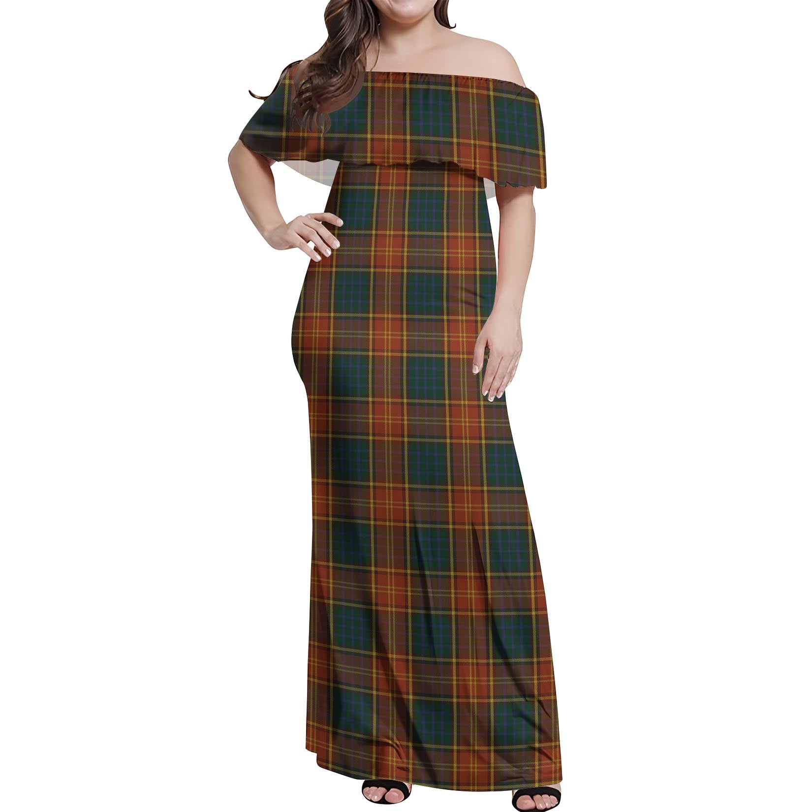 Roscommon County Ireland Tartan Off Shoulder Long Dress Women's Dress - Tartanvibesclothing