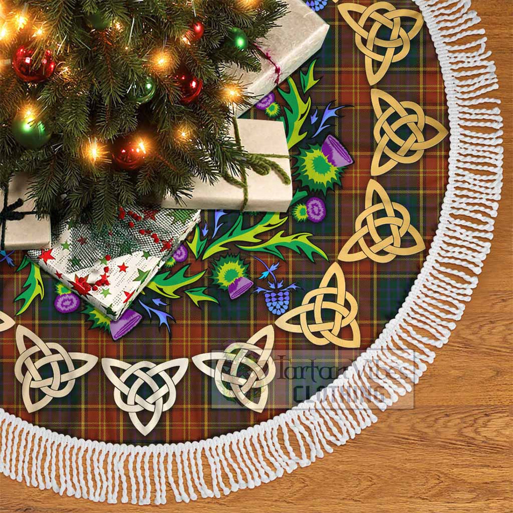 Tartan Vibes Clothing Roscommon County Ireland Tartan Christmas Tree Skirt with Thistle Celtic Knot Style