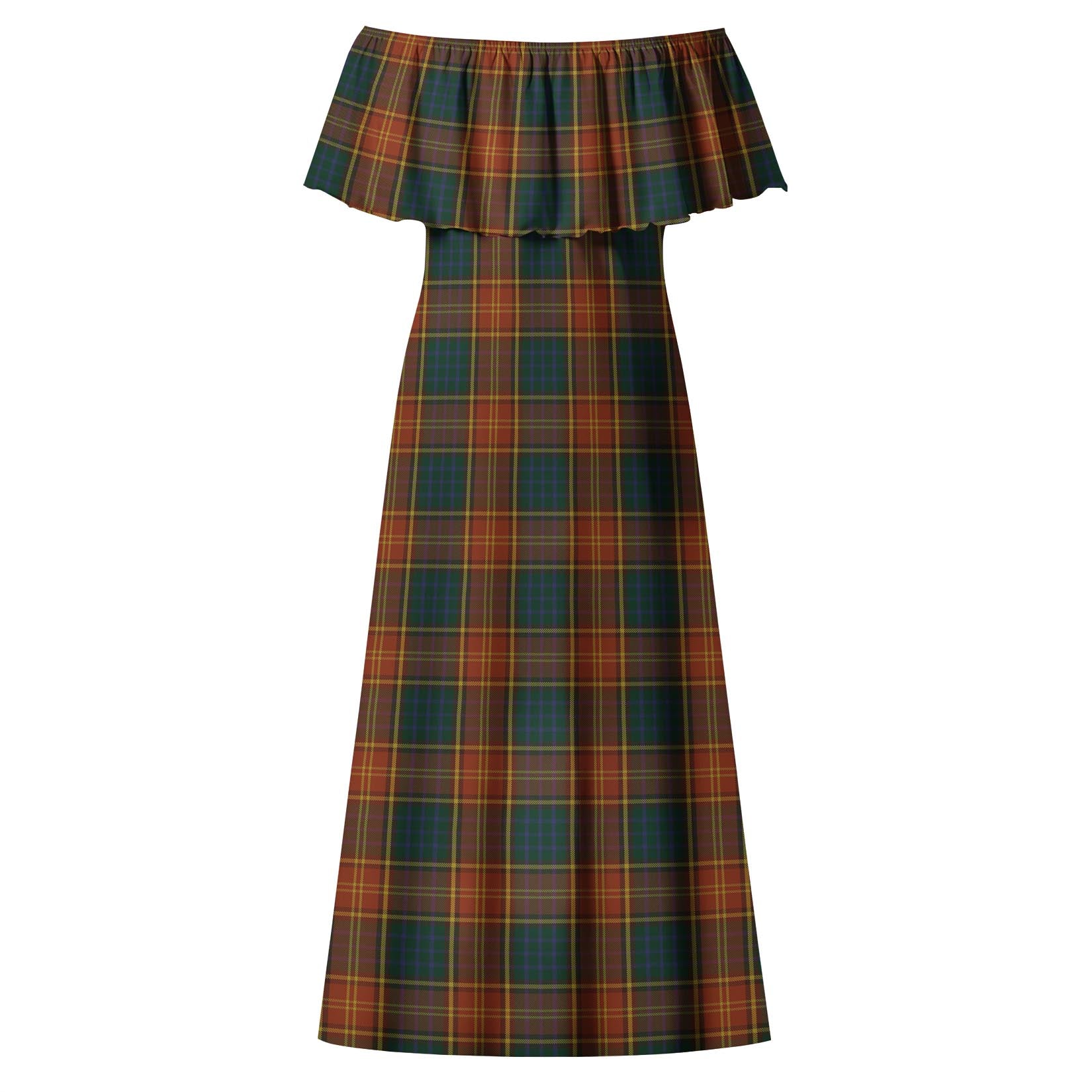 Roscommon County Ireland Tartan Off Shoulder Long Dress - Tartanvibesclothing