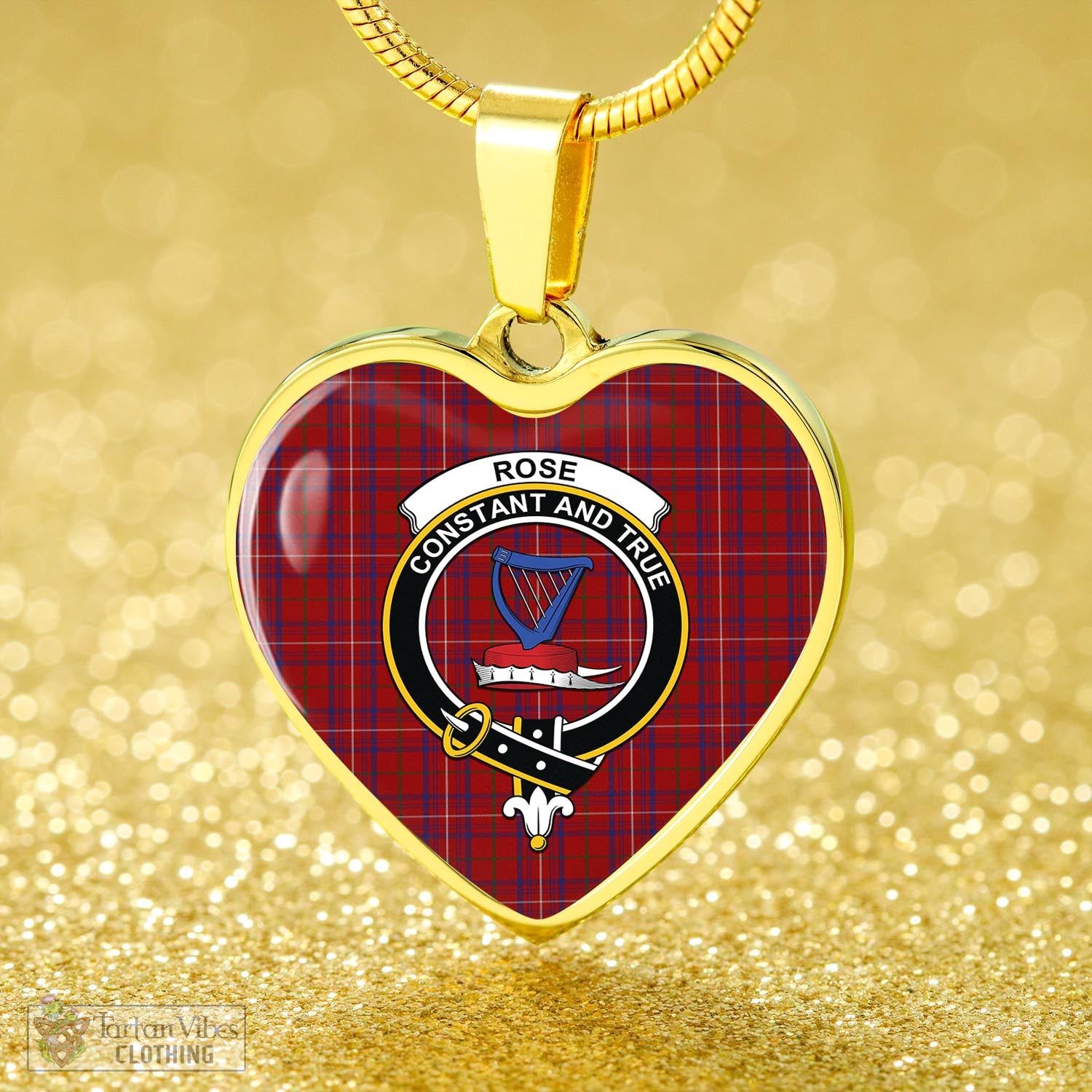 Tartan Vibes Clothing Rose Tartan Heart Necklace with Family Crest