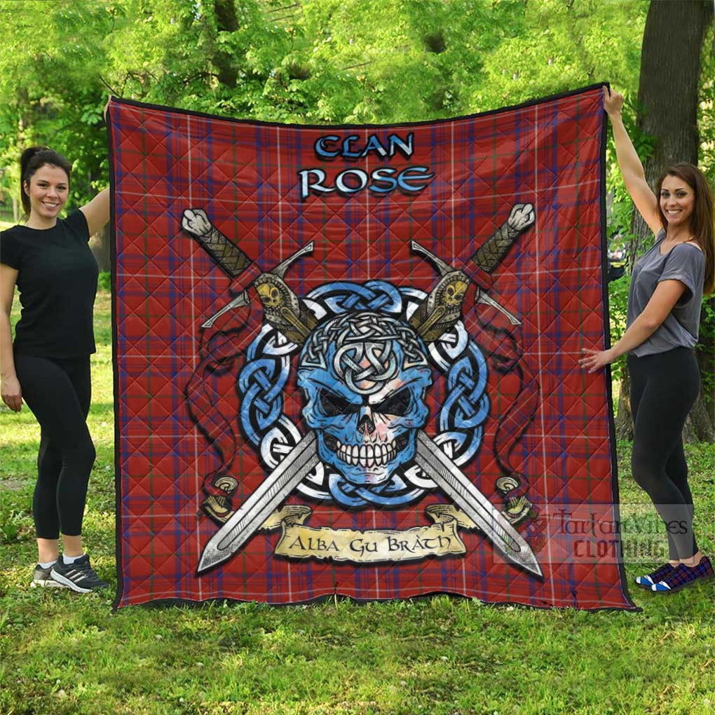 Tartan Vibes Clothing Rose Tartan Quilt with Celtic Skull Alba Gu Brath Style