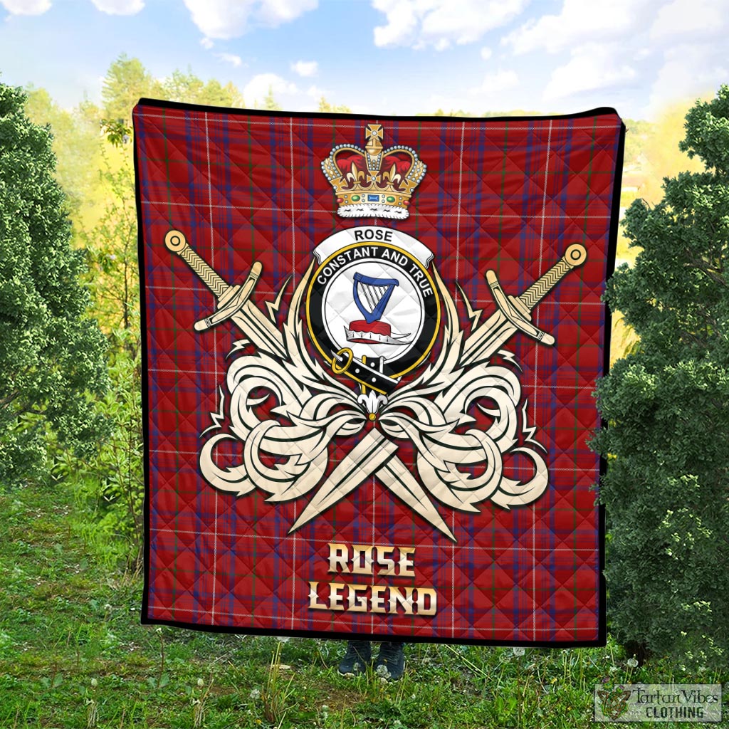 Tartan Vibes Clothing Rose Tartan Quilt with Clan Crest and the Golden Sword of Courageous Legacy