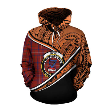 Rose Crest Tartan Cotton Hoodie with Polynesian Vibes Style - Orange Version