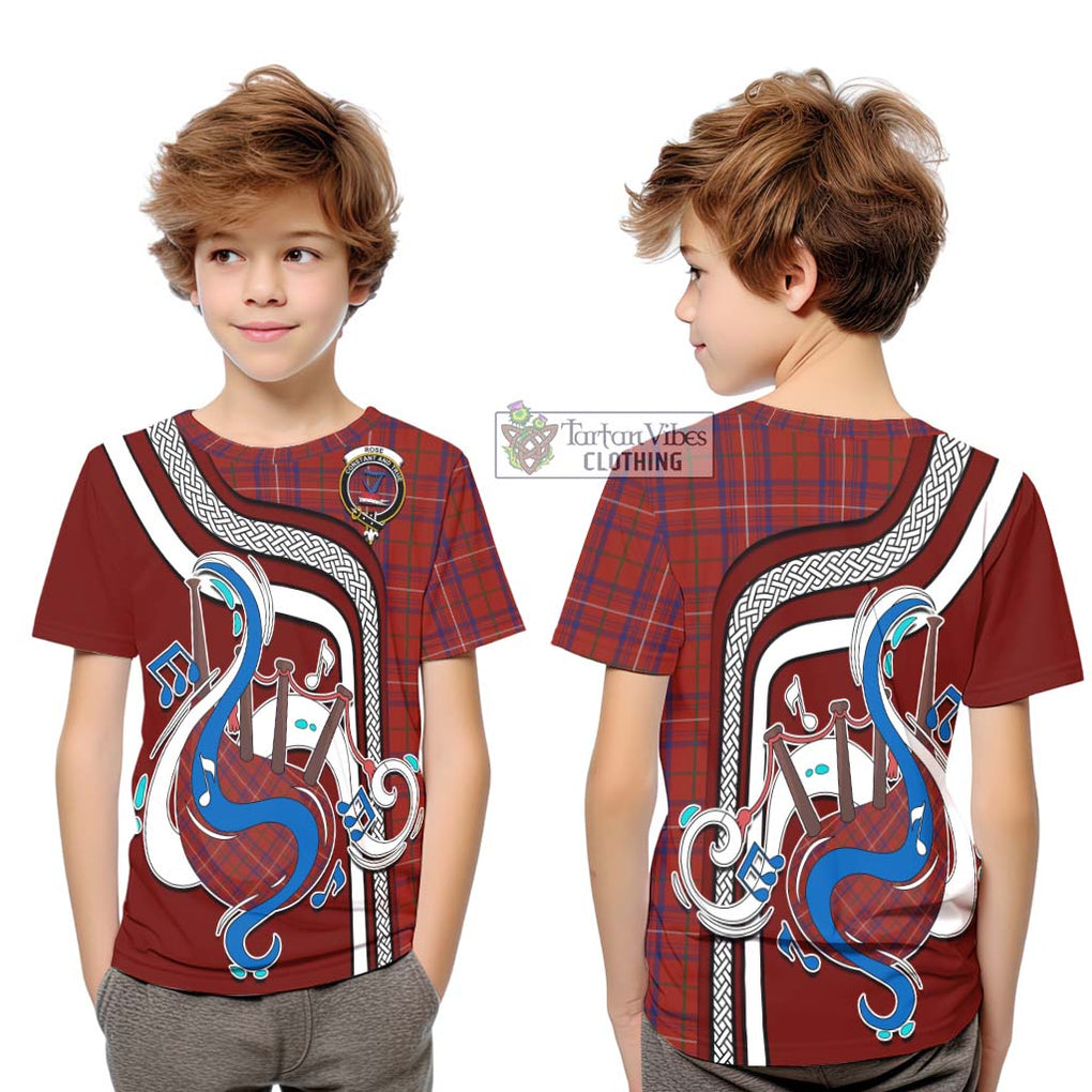 Tartan Vibes Clothing Rose Tartan Kid T-Shirt with Epic Bagpipe Style