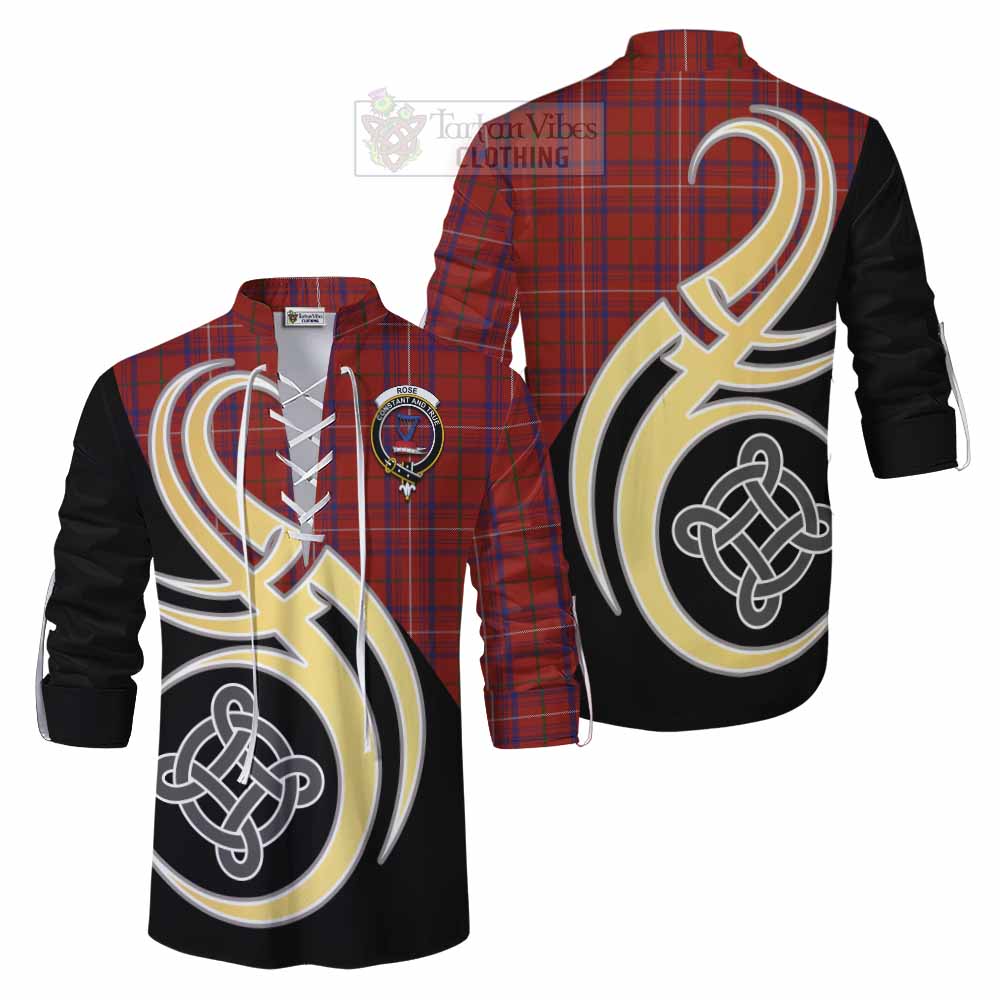 Tartan Vibes Clothing Rose Tartan Ghillie Kilt Shirt with Family Crest and Celtic Symbol Style