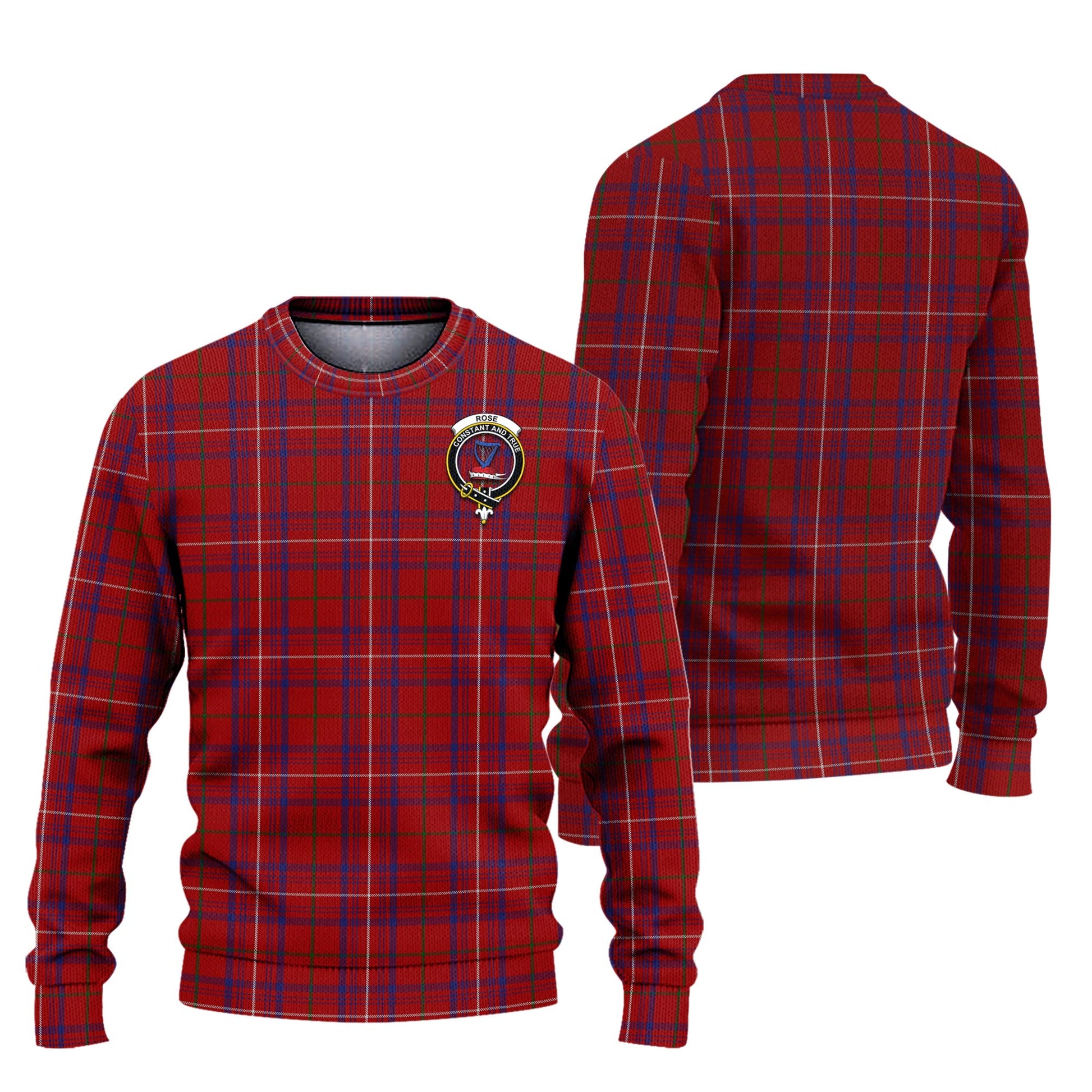 Rose Tartan Knitted Sweater with Family Crest Unisex - Tartanvibesclothing