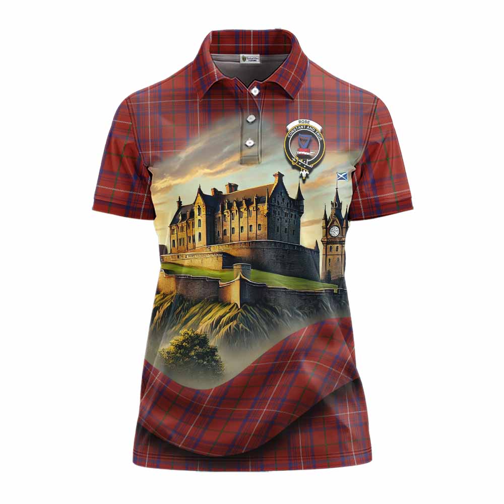 Rose Tartan Family Crest Women's Polo Shirt with Scottish Ancient Castle Style Women - Tartan Vibes Clothing