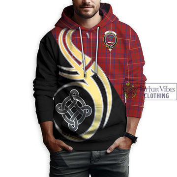 Rose Tartan Hoodie with Family Crest and Celtic Symbol Style
