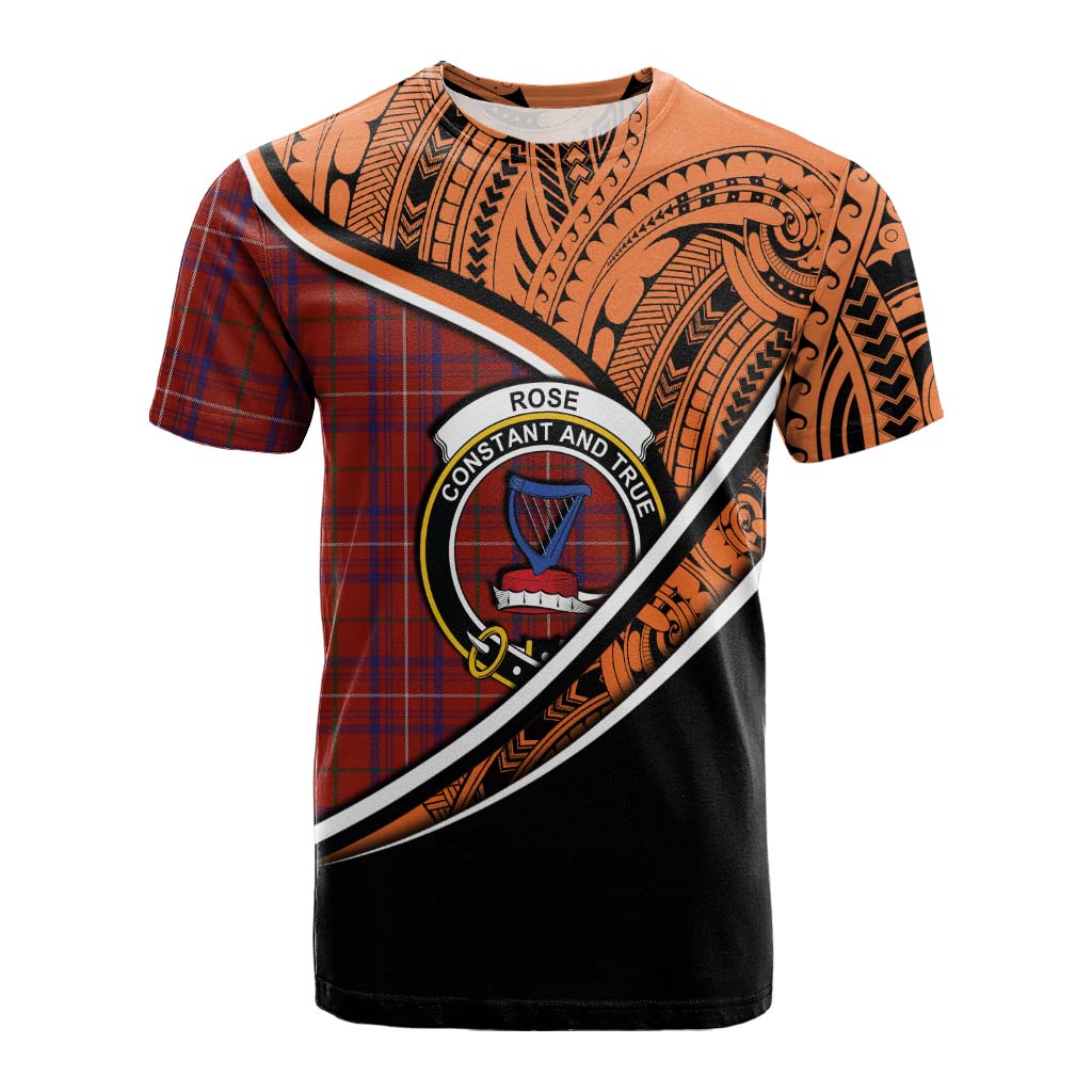 Tartan Vibes Clothing Rose Crest Tartan Cotton T-shirt with Maori Tattoo Style - Orange Version