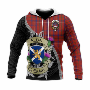 Rose Tartan Family Crest Knitted Hoodie Lion Rampant Royal Thistle Shield Celtic Inspired