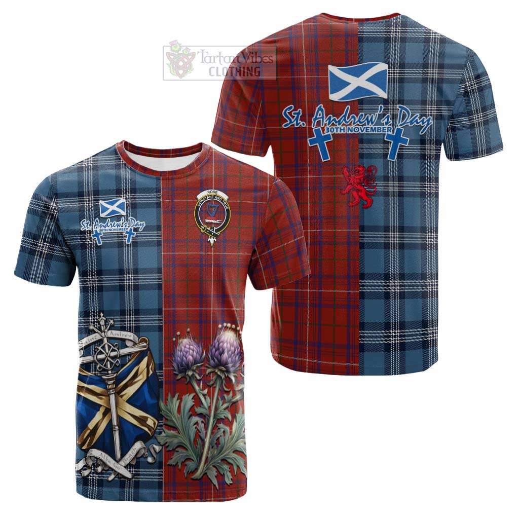 Tartan Vibes Clothing Rose Tartan Cotton T-shirt Happy St. Andrew's Day Half Tartan Style