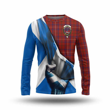 Rose Tartan Long Sleeve T-Shirt with Family Crest Scotland Patriotic Style