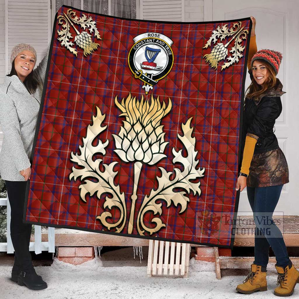 Tartan Vibes Clothing Rose Tartan Quilt with Family Crest and Golden Thistle Style