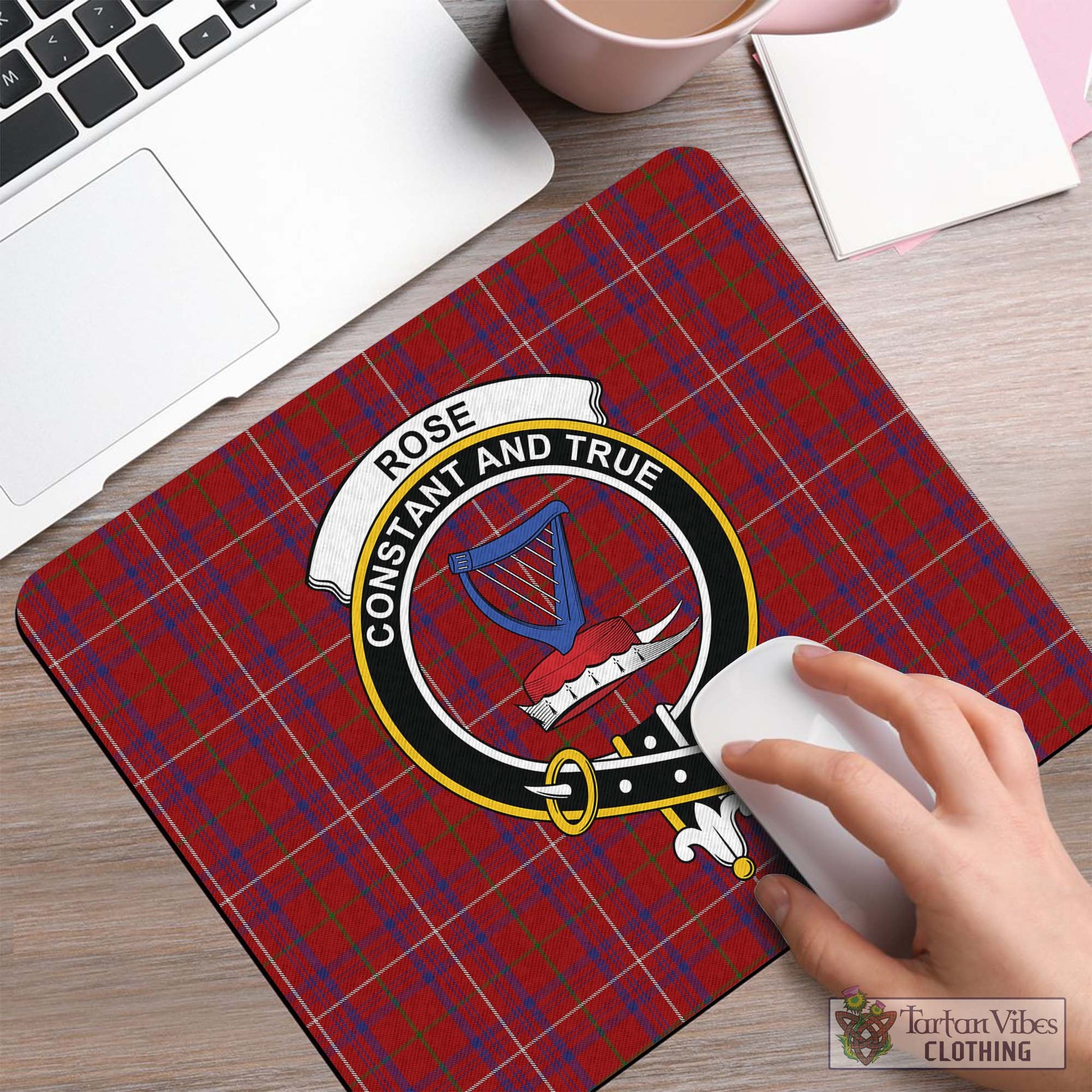 Tartan Vibes Clothing Rose Tartan Mouse Pad with Family Crest