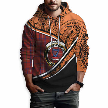 Rose Crest Tartan Hoodie with Polynesian Vibes Style - Orange Version