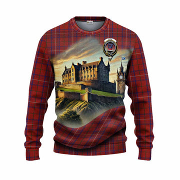 Rose Tartan Family Crest Knitted Sweater with Scottish Ancient Castle Style Unisex - Tartan Vibes Clothing