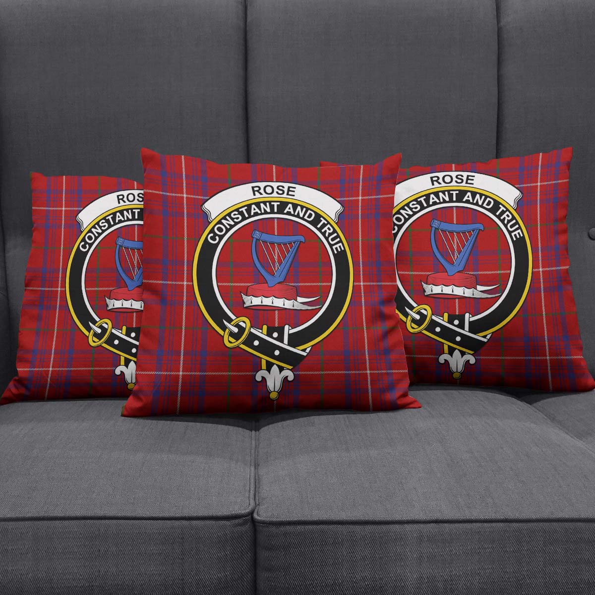 Rose Tartan Pillow Cover with Family Crest Square Pillow Cover - Tartanvibesclothing