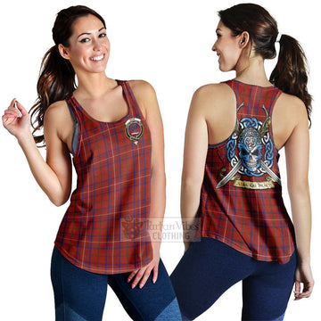 Rose Tartan Women's Racerback Tanks with Family Crest Celtic Skull Style