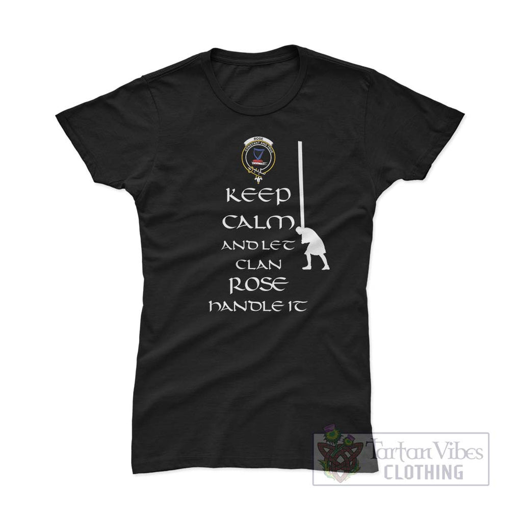 Rose Clan Women's T-Shirt: Keep Calm and Let the Clan Handle It Caber Toss Highland Games Style Pink Azalea - 2D-tartanvibesclothing