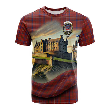 Rose Tartan Family Crest Cotton T-shirt with Scottish Ancient Castle Style