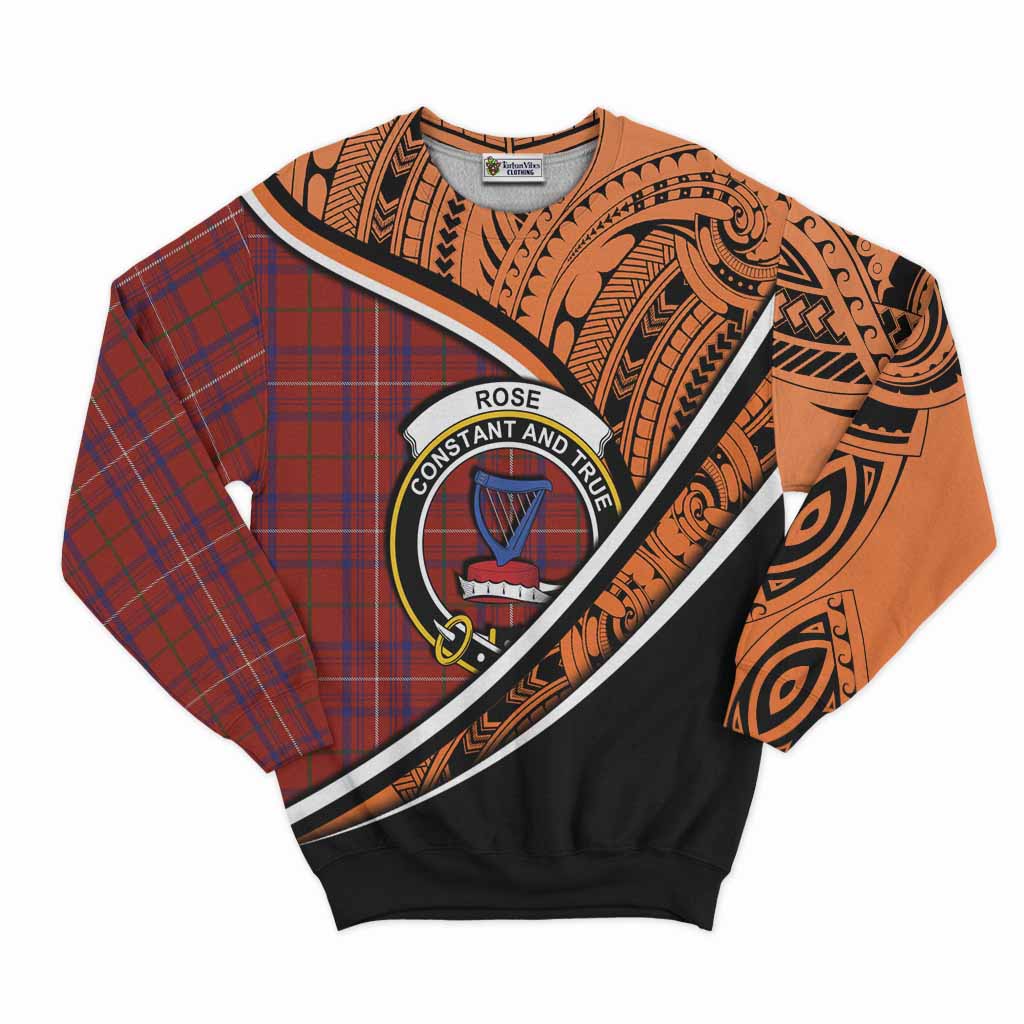 Tartan Vibes Clothing Rose Crest Tartan Sweatshirt with Maori Tattoo Style - Orange Version