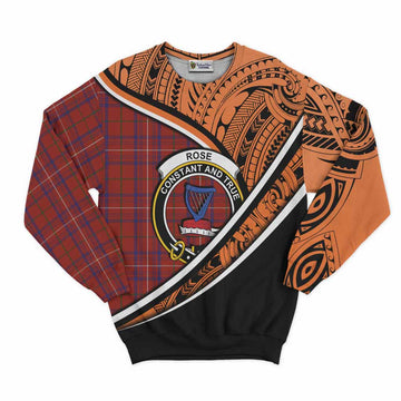 Rose Crest Tartan Sweatshirt with Polynesian Vibes Style - Orange Version