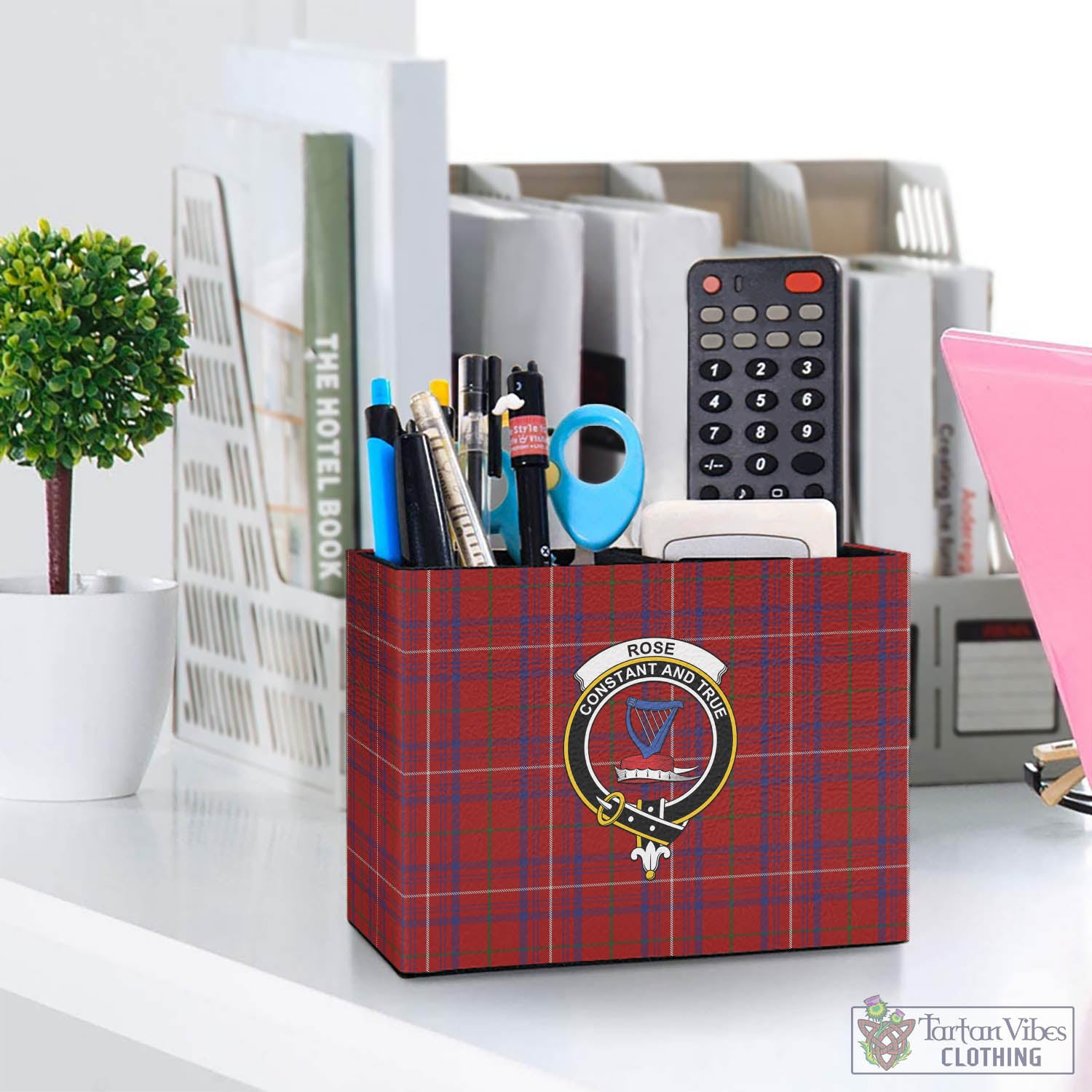 Tartan Vibes Clothing Rose Tartan Pen Holder with Family Crest