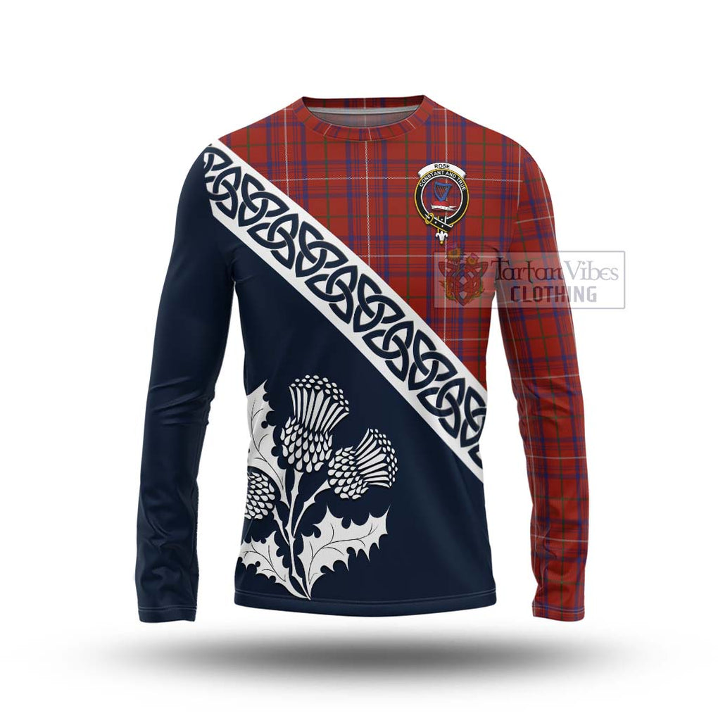 Tartan Vibes Clothing Rose Tartan Long Sleeve T-Shirt Featuring Thistle and Scotland Map