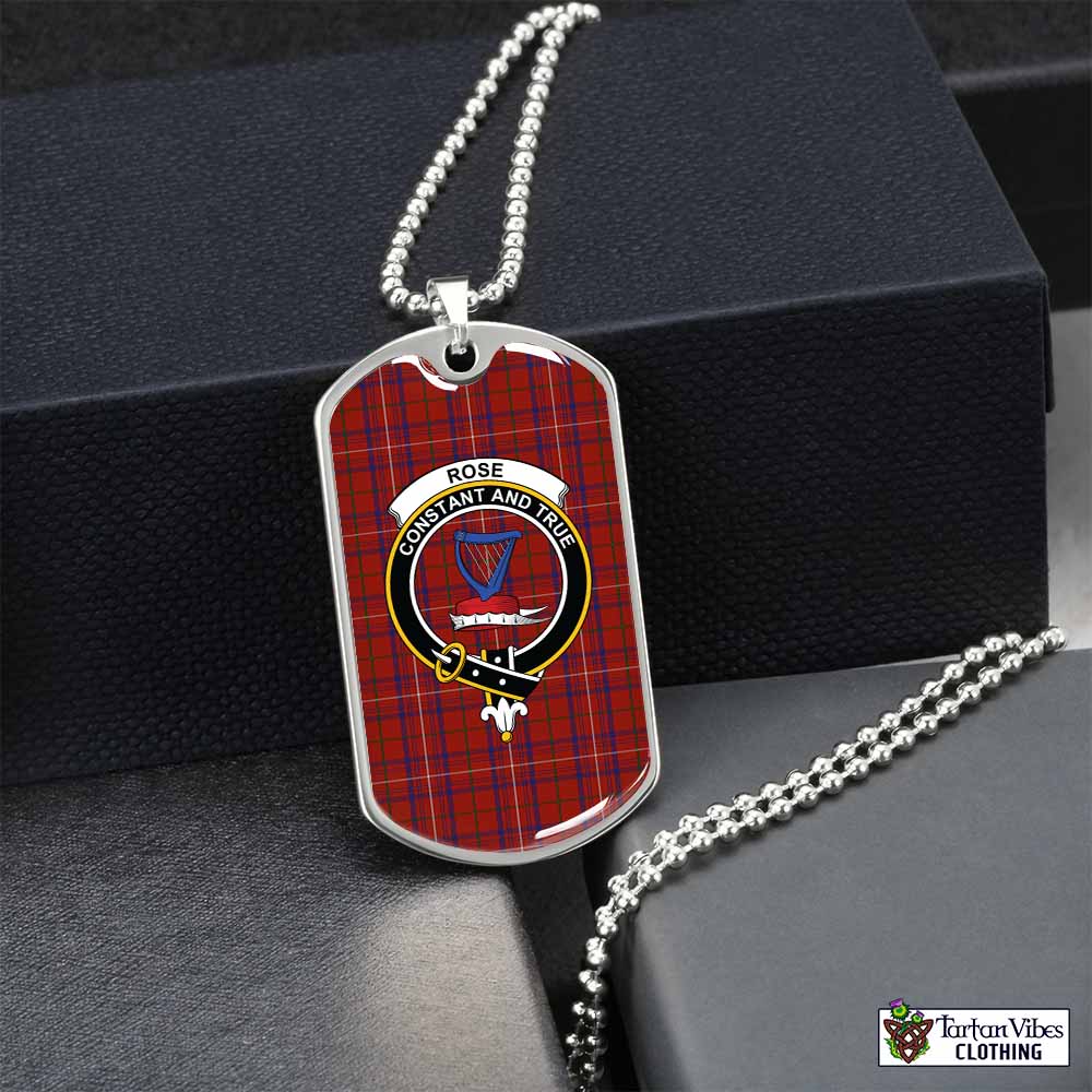 Tartan Vibes Clothing Rose Tartan Dog Tag Necklace with Family Crest