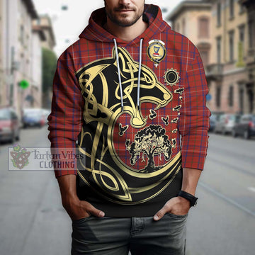 Rose Tartan Hoodie with Family Crest Celtic Wolf Style