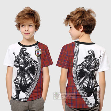 Rose Tartan Clan Crest Kid T-Shirt with Highlander Warrior Celtic Style