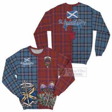 Rose Tartan Sweatshirt Happy St. Andrew's Day Half Tartan Style