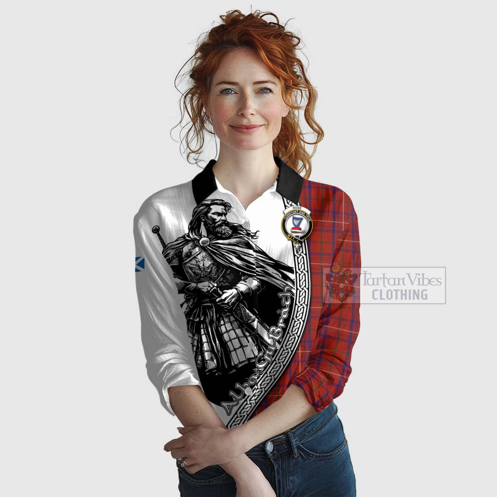 Tartan Vibes Clothing Rose Tartan Clan Crest Women's Casual Shirt with Highlander Warrior Celtic Style