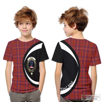 Rose Tartan Kid T-Shirt with Family Crest Circle Style