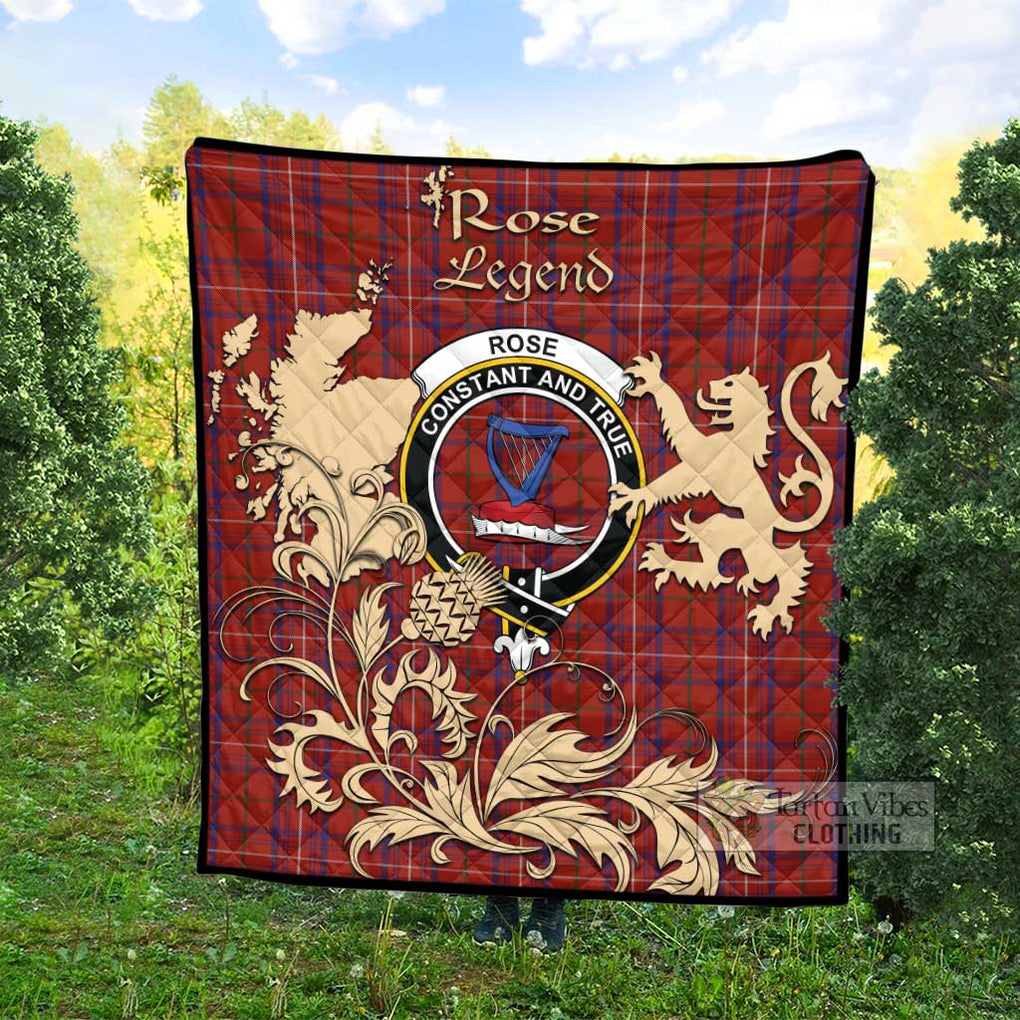 Tartan Vibes Clothing Rose Tartan Quilt with Family Crest and Scottish Symbol Style