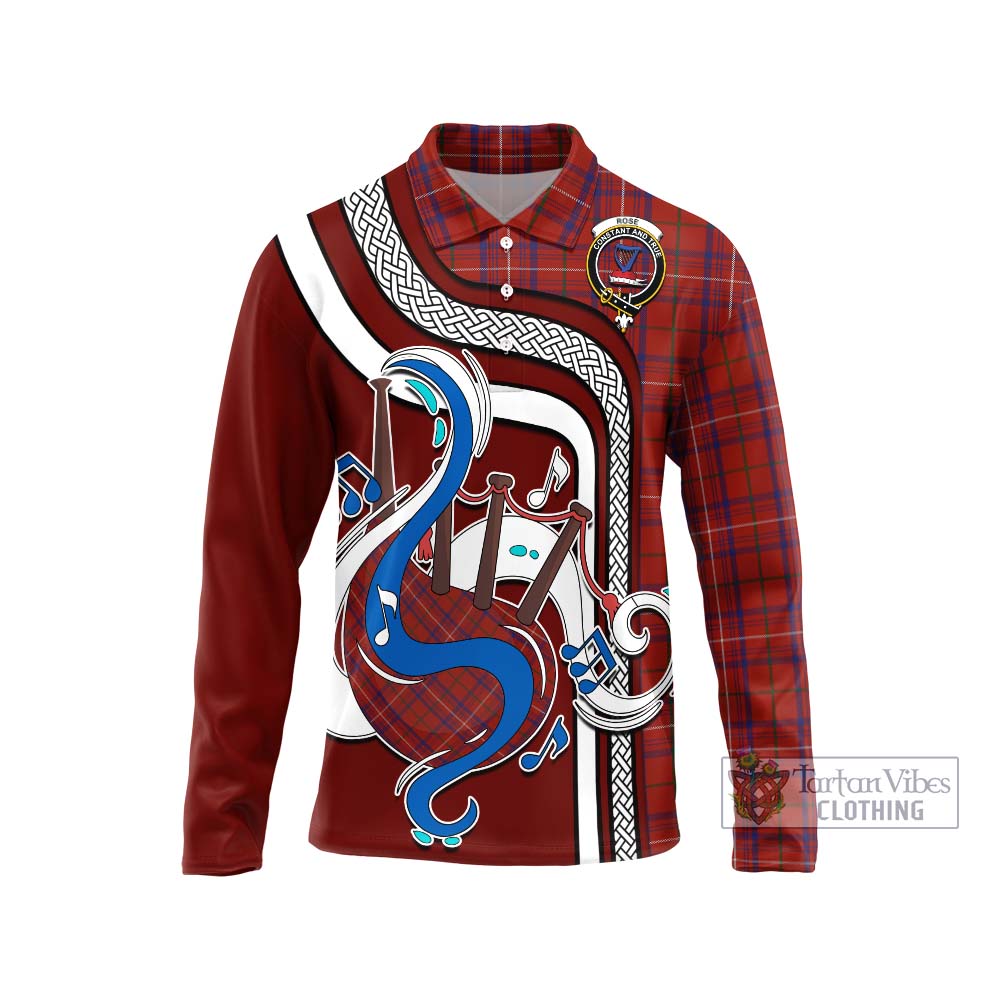 Tartan Vibes Clothing Rose Tartan Long Sleeve Polo Shirt with Epic Bagpipe Style