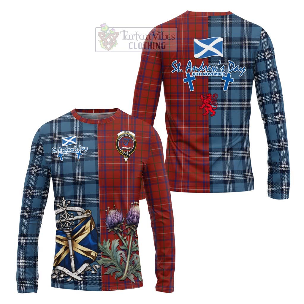 Tartan Vibes Clothing Rose Tartan Long Sleeve T-Shirt Happy St. Andrew's Day Half Tartan Style