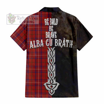 Rose Tartan Family Crest Short Sleeve Button Shirt Alba Gu Brath Be Brave Lion Ancient Style