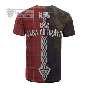 Rose Tartan Family Crest Cotton T-shirt Alba Gu Brath Be Brave Lion Ancient Style