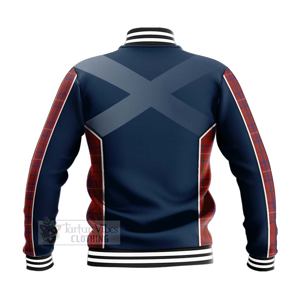 Tartan Vibes Clothing Rose Tartan Baseball Jacket with Family Crest and Scottish Thistle Vibes Sport Style