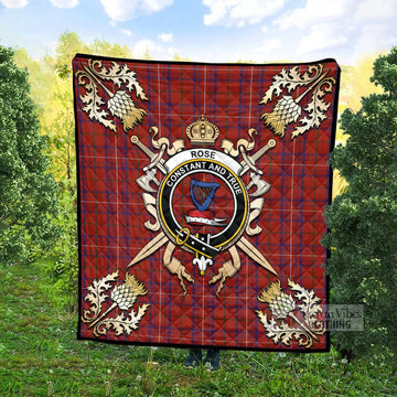 Rose Tartan Quilt with Family Crest and Scottish Golden Courage Shield