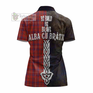 Rose Tartan Family Crest Women's Polo Shirt Alba Gu Brath Be Brave Lion Ancient Style